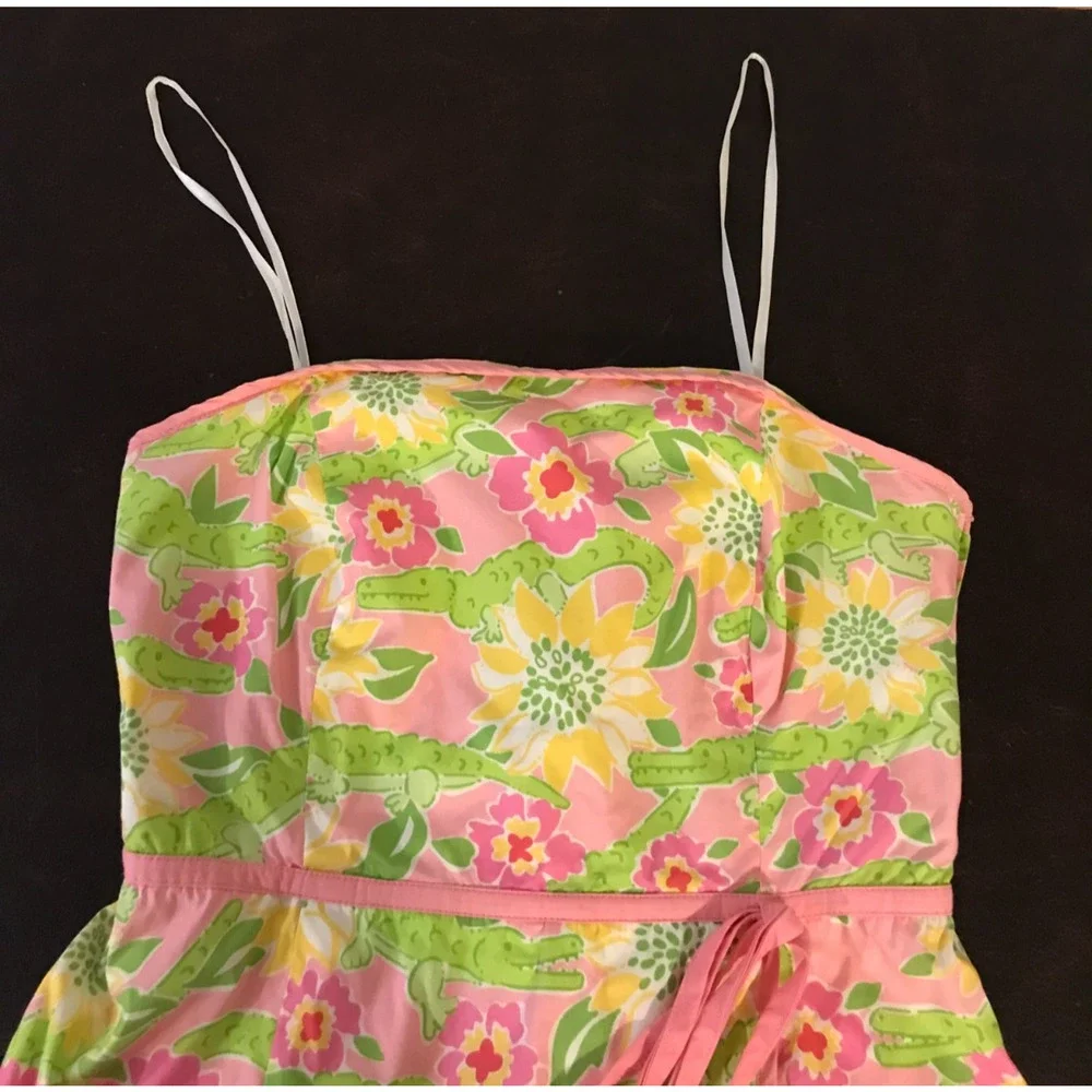 Vintage Lilly Pulitzer White Label Strapless Alligator Floral Dress Size 4 - Picture 5 of 11